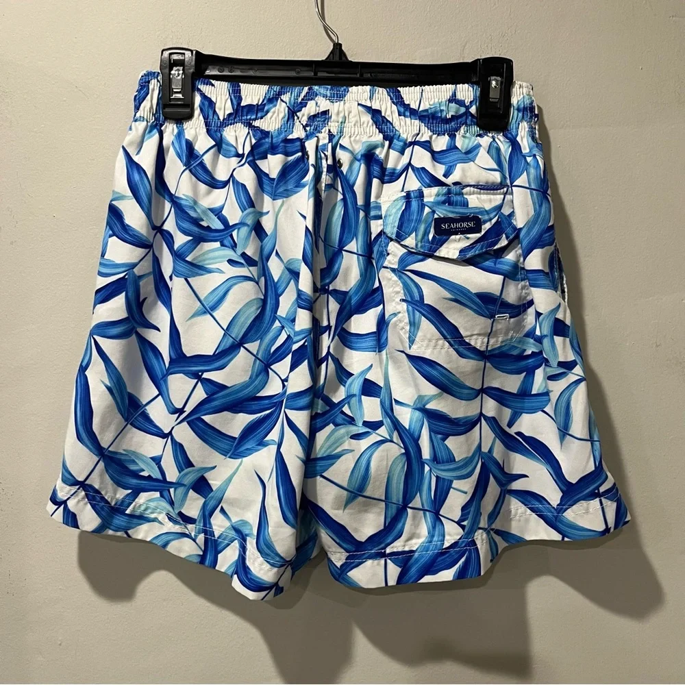 Seahorse Swimwear Trunks Large Blue White‎ Lined Drawstring